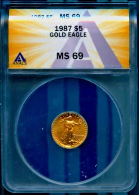1987 $5 Gold World Cup MS 69 3.39 grams ANACS # 7805688 + Bonus - Image 1 of 2