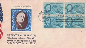 1946 FDC, #933, 5c Franklin D. Roosevelt, American Patriotic Press, blocco di 4 - Foto 1 di 2