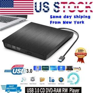Slim External CD DVD Drive USB 3.0 Disc Player Burner Writer For Laptop PC Mac - Picture 1 of 33