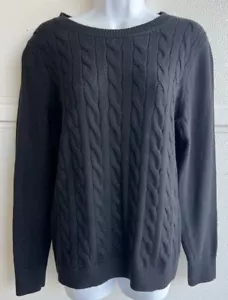 Talbots Cable Knit Crew Neck Classic Pullover Long Sleeve Sweater Black Large - Picture 1 of 8