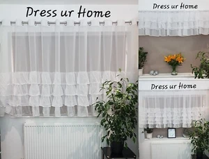 Flounce voile net curtain Various sizes pencil pleat / ring top - Picture 1 of 19