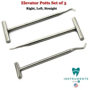 Dental Elevator Potts Surgical Extracting Tooth Surgery Instruments Set Of 3 - Picture 1 of 5