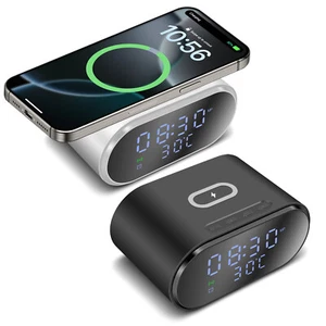 15W Wireless Charging Station Dock Digital Alarm Clock With Temperature Display - Photo 1 sur 26