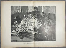 1890 2 Page Wood Electrotype Engraving "A Game of Loto" Ch. Baude Harper's