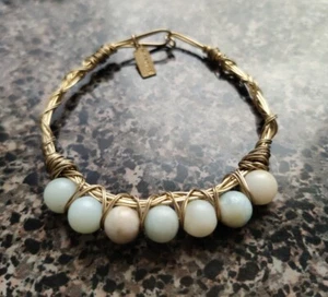 Nordstrom CANVAS Bracelet Wire Wrapped Beaded Stone Gold Tone Boho Festival Gift - Picture 1 of 7
