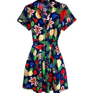 Vestido Camisa Brooks Brothers Algodón Botón Cinturón Tropical Floral Resort Wear - Imagen 1 de 11