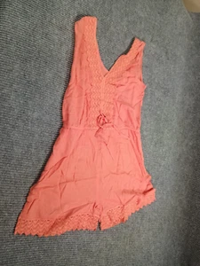 4 Ocean Lane Sleeveless Romper S Rayon Orange Summer Beach V-Neck Elastic Waist - Picture 1 of 13