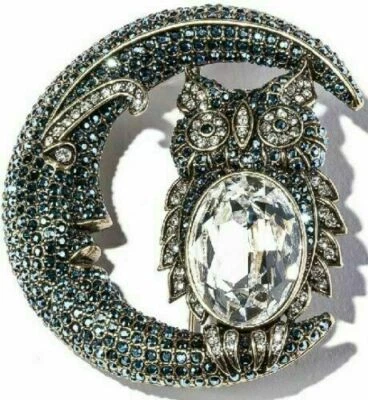 Prendedor de búho acentuado con cristal Heidi Daus "Luna de cosecha" - versión azul metálico Foto 1 de 4