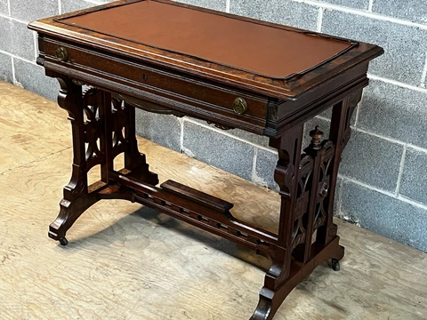FINE 1880s victorian eastlake library table desk 1 drawer ornate carving clean Cover