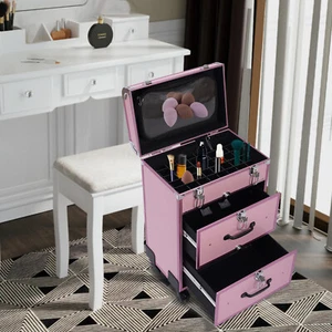 Valigetta treno trucco arrotolabile trolley cosmetico alluminio organizer trucco NUOVO - Foto 1 di 17