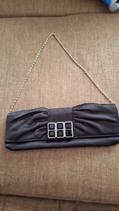 Jessica McClintock Evening Purse Black Matt Fabric Pleated Beaded Silver Chain - Picture 1 of 8