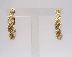 Pendientes de cuerda de perlas de imitación de colección clip en aro clásico torcido moda sin perforar - Imagen 1 de 8