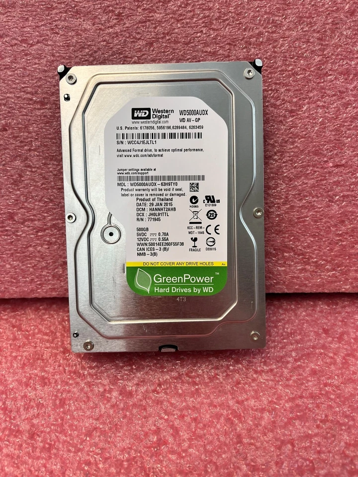 Western Digital WD5000AUDX-63H9TY0 WD AV GP HDD-3.5 SATA - Image 1 of 3