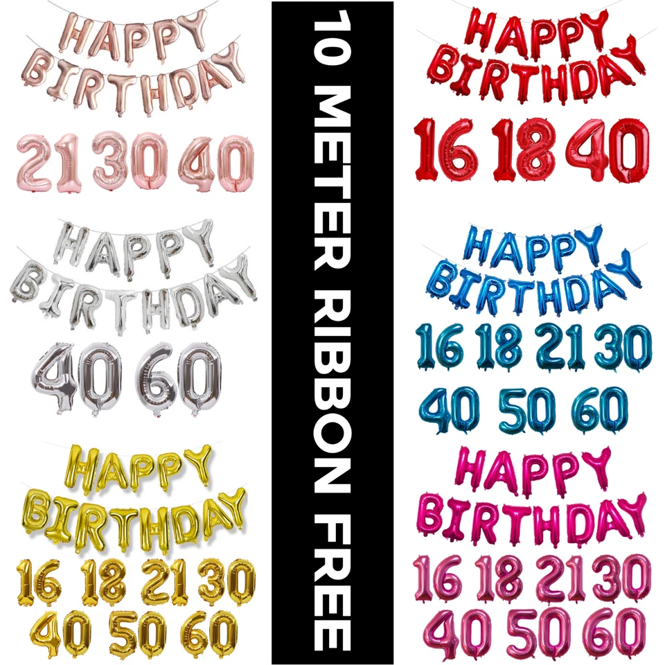 Happy birthday balloons 16th 30th 40th 50th age number balloons kids theme party - Image 1 of 4