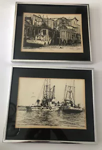 2 Stück RW Cooke signiert nummeriert Lithographie Bilder Fischerboote, Kaiszene - Bild 1 von 15