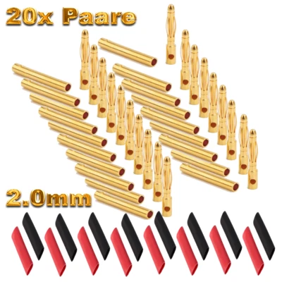 ✅ 20 Paar 2mm 2.0 mm Goldstecker Bananenstecker Vergoldet inkl. Schrumpfschlauch - Bild 1 von 4
