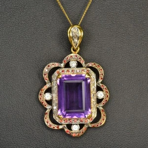 925 STERLING SILBER NATÜRLICHER LILA AMETHYST 13 X 17 MM EDELSTEIN. & CZ ANHÄNGER - Bild 1 von 8