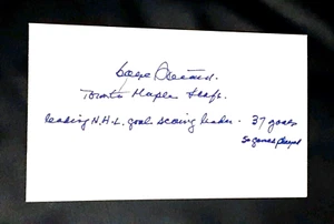 GAYE STEWART a/"LEADING NHL GOAL LEADER 37 GOALS 50 GAMES" SIGNED INDEX CARD 3X5 - Picture 1 of 1