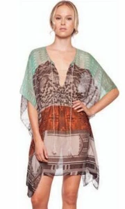 Twelfth Street by Cynthia Vincent Boho Ethnic Print Caftan Dress Coverup OSFA - Picture 1 of 9