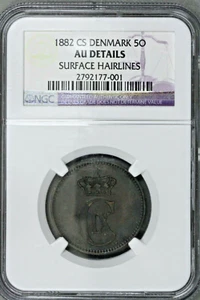Denmark 1882 CS 5 Ore retoned nicely NGC AU Details surface hairlines S205 - Picture 1 of 2