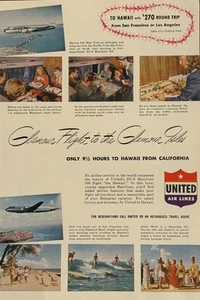 1948 United Airlines Print Ad "Glamour Flight to the Glamour Isles" CA to Hawaii - Bild 1 von 2