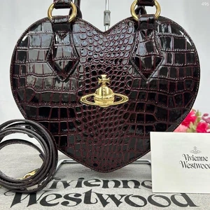Vivienne Westwood Heart Bag 2way Wine Red Croc Embossed Leather Orb Logo - Picture 1 of 12