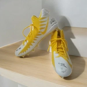 Signed Nike Alpha Menace Pro Mid Football Cleats Yellow White Men's 18 - Picture 1 of 17