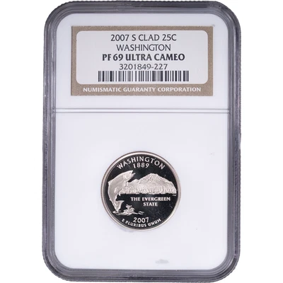 2007-S Clad Washington State Quarter - Proof ~ NGC PF 69 ULTRA CAMEO - Image 1 of 2
