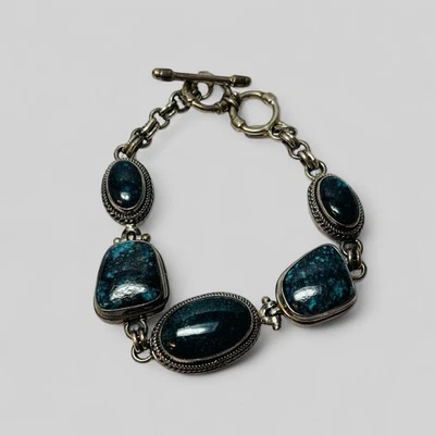 Браслет Sarda из стерлингового серебра 925 пробы с голубым камнем 7,5 дюйма - Изображение 1 из 4