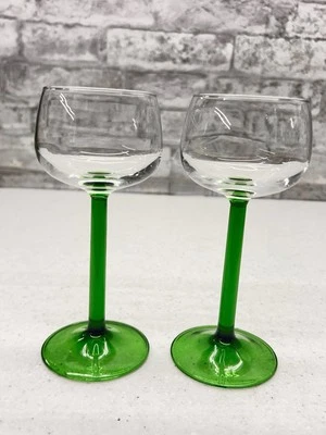 Juego de 2 copas cordiales de vino vintage Luminarc Francia verde esmeralda tallo largo Foto 1 de 4