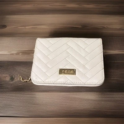 Bebe Ivory Small Crossbody Purse Gold Pockets Zip Pocket Quilted Cute! - Image 1 of 4