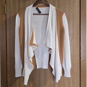 Magaschoni 100% Cashmere Two Tone Open Draped Cardigan Sweater Ivory Tan Sz S  - Picture 1 of 11
