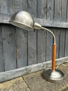 Vintage Gooseneck Table Desk Drafting Lamp Wood & Metal Post Modern MCM Flexible - Picture 1 of 14