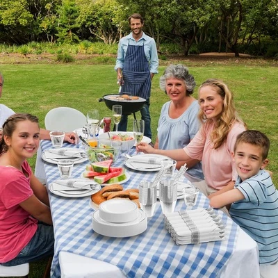 Juego de vajilla desechable 800 piezas con servilletas preenrolladas para 100 invitados plateado Foto 1 de 4