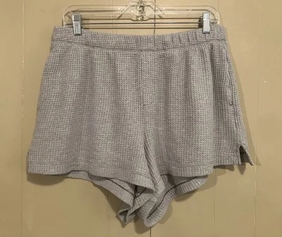 Aerie Gray Waffle Knit Thermal Pajama Shorts Pocket Womens Size Large L EUC! - Image 1 of 4