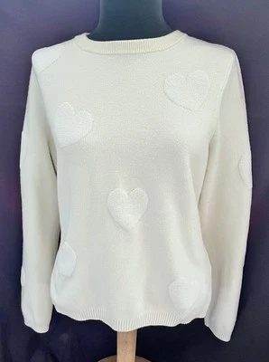Nicole Miller Ivory With Ivory Hearts Pullover Sweater - Size Medium   NWT! - Image 1 of 4