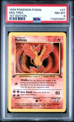 1999 Fossil Moltres #27 1st Edition Non-Holo PSA 8 - Image 1 of 2