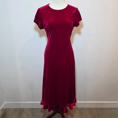 Vtg My Michelle Red Velvet Maxi Dress Medium Stretch Whimsical Romantic Holiday - Image 1 of 4