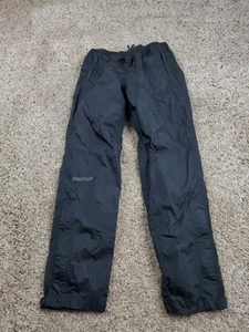 Marmot Shell Pants Large Boys Black Nylon Coated Taped Seams Zip Ankles - Picture 1 of 11