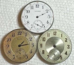 Lot of 3 WALTHAM 12 S Pocket Watch Movements 220, 217 Colonial Parts Repair D52 - Picture 1 of 6