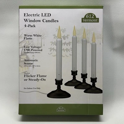 612 Vermont LED Electric Window Candles, Dusk to Dawn Sensor Warm White USB - Image 1 of 4