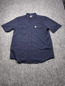 Carhartt Force Shirt Mens Medium Navy Short Sleeve Button Up Workwear - Picture 1 of 8
