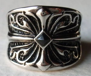 MENS MEDIEVAL GOTHIC CELTIC CROSS STAINLESS STEEL BIKER INOX RING 10 to 11.25 - Picture 1 of 2