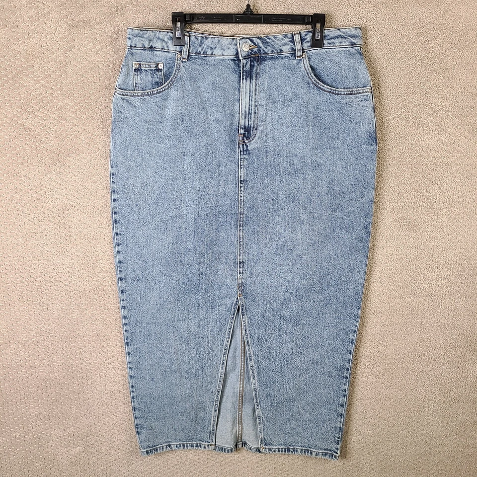 Asos Skirt Womens 14 Blue Denim Acid Wash Long Maxi High Slit Curvy Stretch - Image 1 of 4