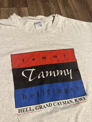 Vintage Hell Grand Caymen Tammy Hellfinger Hilfiger Parody Tourist Grey 90s Tee - Image 1 of 4