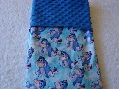 Eeyore Blue Cotton Front Blue Minky Reversible Baby Blanket Handmade - image 1 of 4