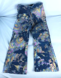 SO FUN! Flare Leg Jeans TIE DYE SHIMMER METALLIC Oil Slick Pastels STRETCH sz 6 - Picture 1 of 5