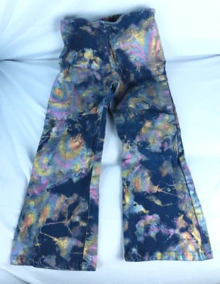 ¡TAN DIVERTIDO! Pantalones de mezclilla de pierna acampanada TIE DYE SHIMMER METÁLICOS lisos al óleo pasteles elásticos talla 6 Foto 1 de 4