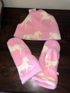 Hatley PinkGirls Hat (New) And Gloves (EUC) Set Horses Large - Picture 1 of 7
