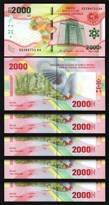 Central African St. 2000 Francs 2020 2022, UNC, 5 PCS LOT, Hybrid Polymer, P-702 - Image 1 of 4